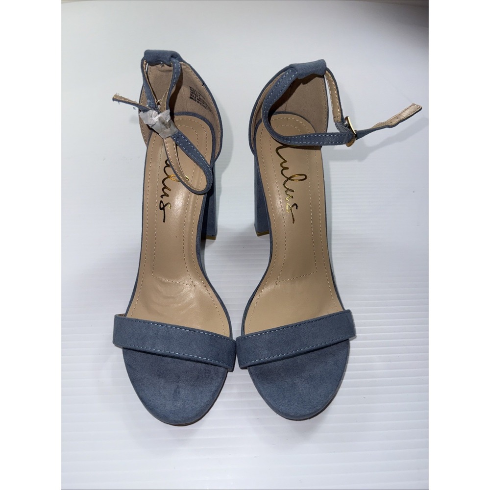 Lulus Taylor Heels Womens Size 5.5 Blue Faux Suede Ankle Strap 4" Block Heel